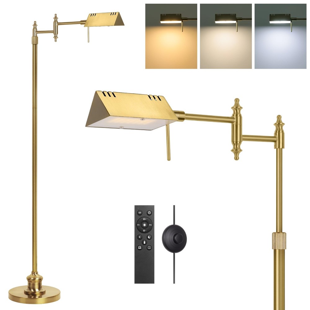 Dimmable Pharmacy Floor Lamp with Remote, 15W Gold LED Reading Floor Lamp wit...