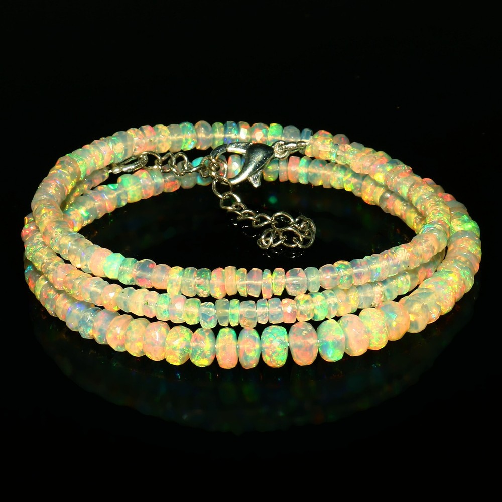 925 Sterling Silver Handmade Genuine Ethiopian Opal Beads Necklace Jewelry @98