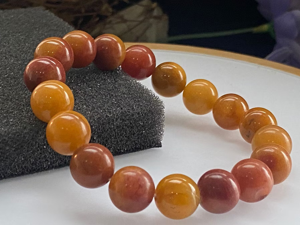 10mm Grade A Natural Jade Round Bead Bracelet Golden Silk Jade