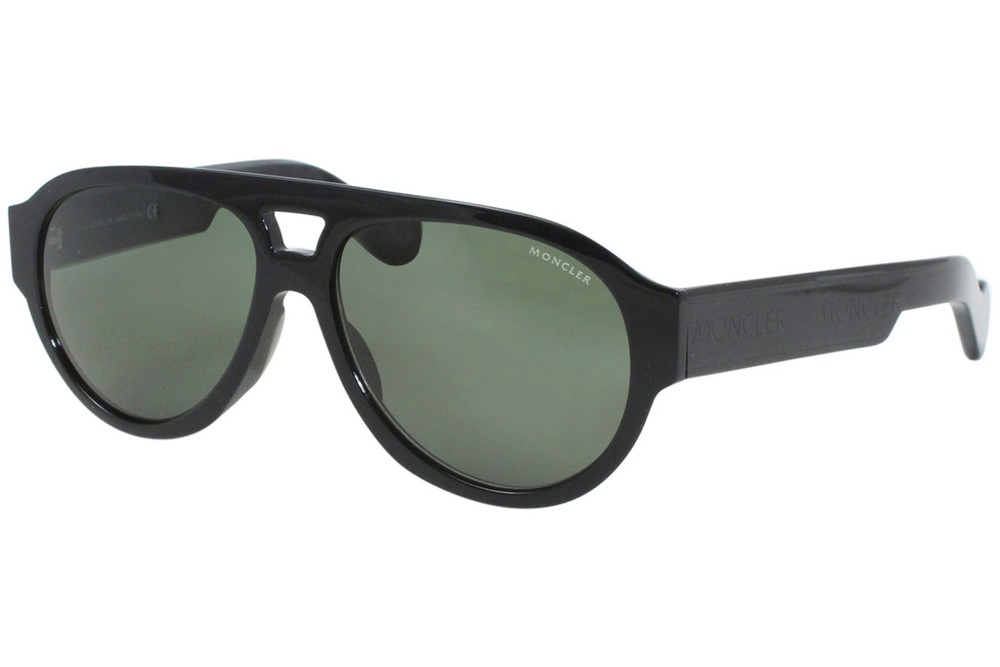 Moncler ML0095 01N Mens Shiny Black Pilot Sunglasses with Green Lenses 57mm