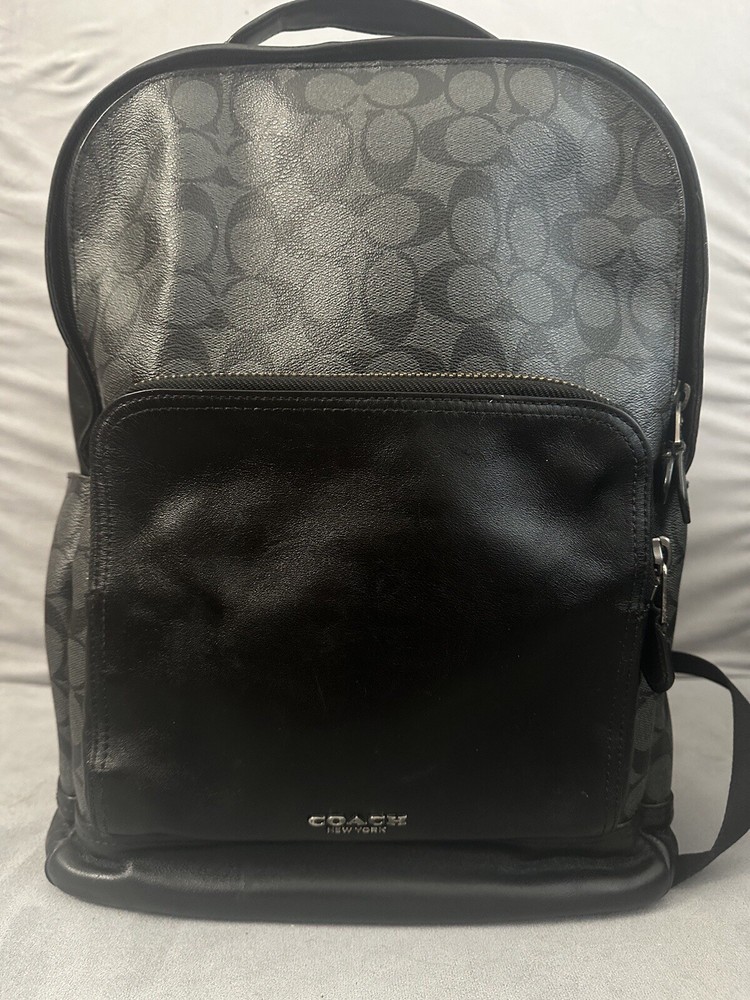 Coach Graham Black Leather Signature Backpack Racksack F38755
