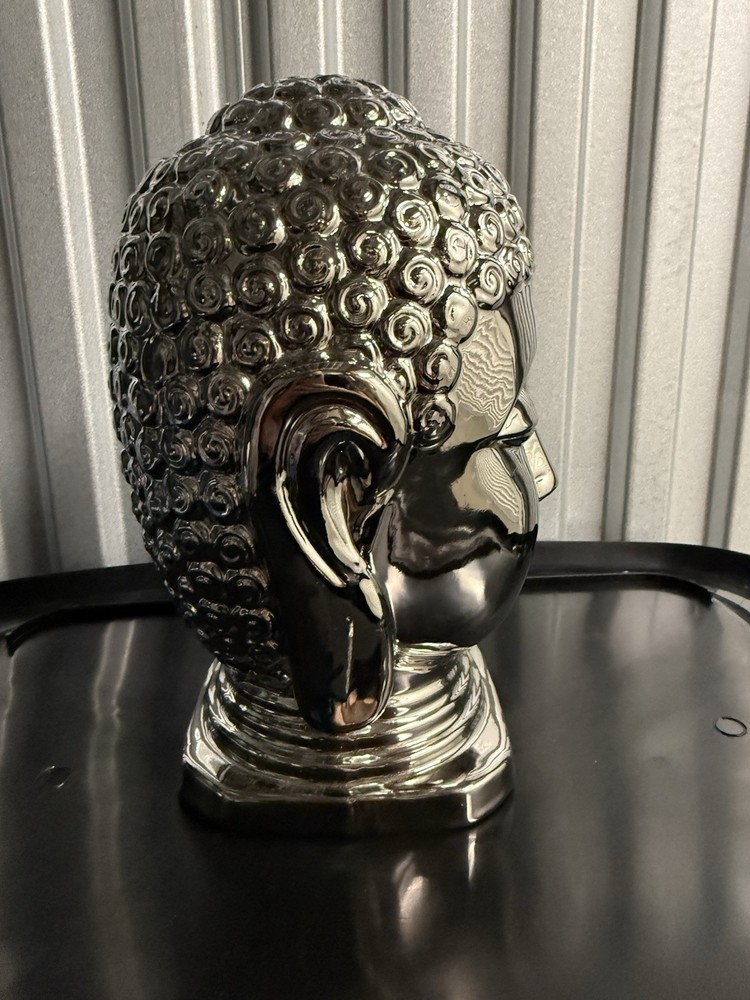 Elegant Silver Buddha Head Statue for Home Decor