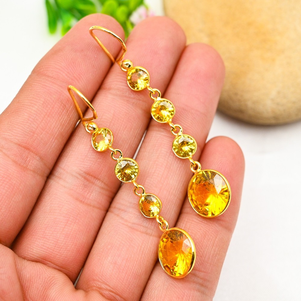 Citrine Dangle Earrings Handmade 925 Sterling Silver Women’s Gift Jewelry