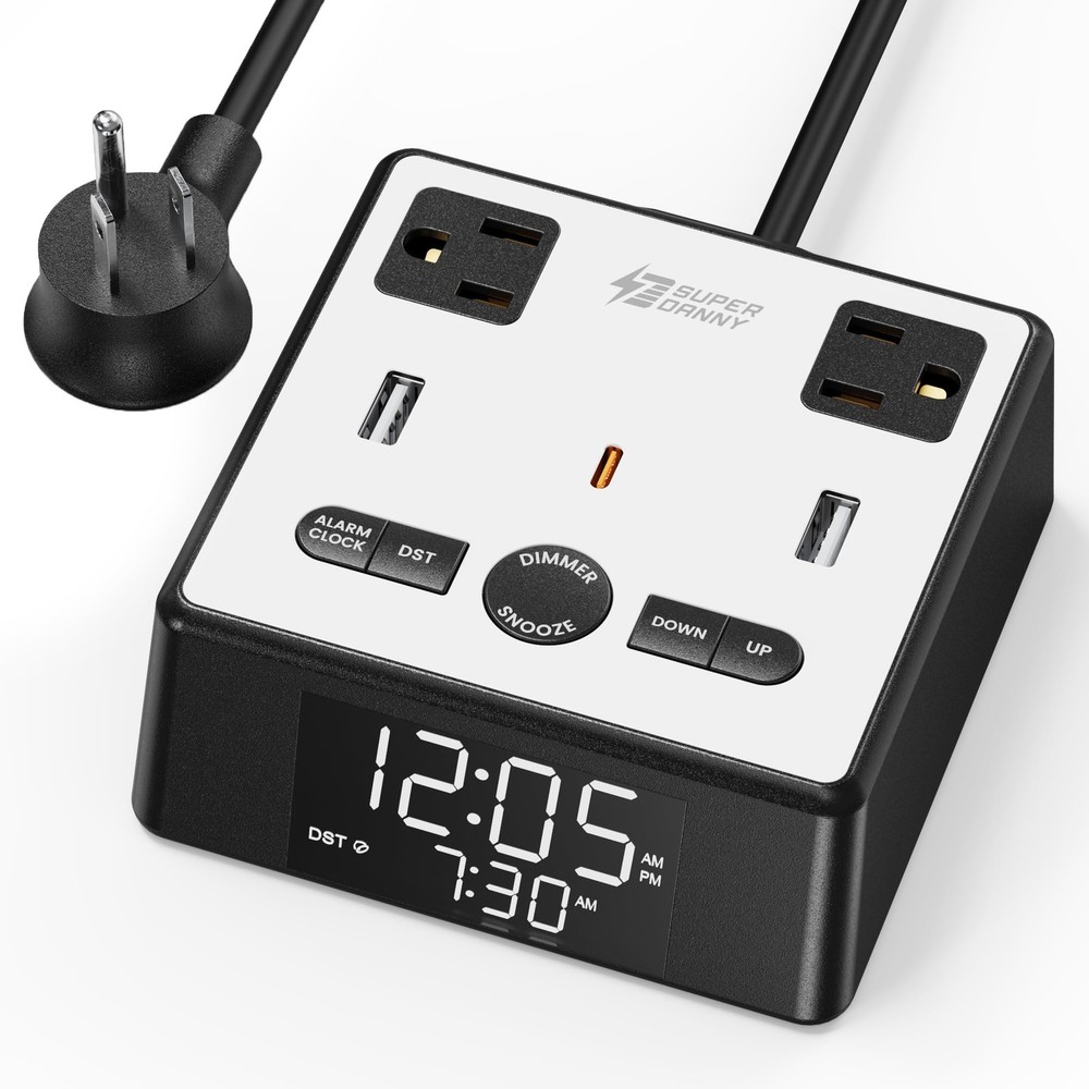 Digital Alarm Clock with 3 USB Ports and 2 AC Outlets by SUPERDANNY