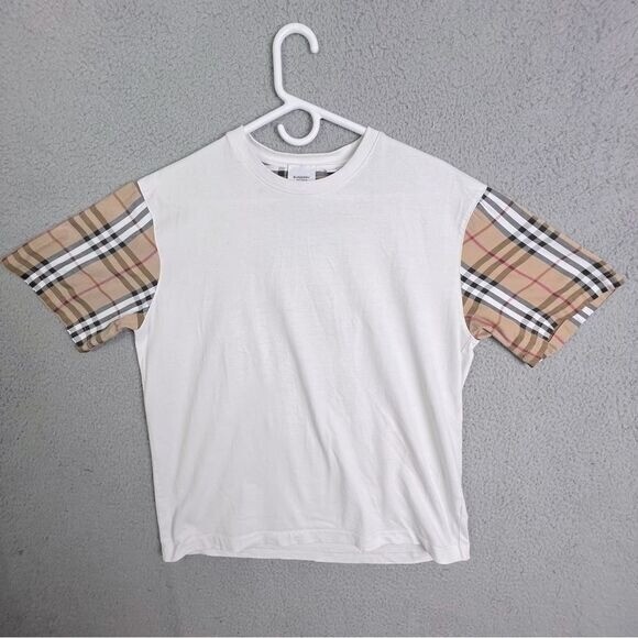 BURBERRY MENS T SHIRT SIZE L WHITE AND NOVACHECK SHORT SLEEVES