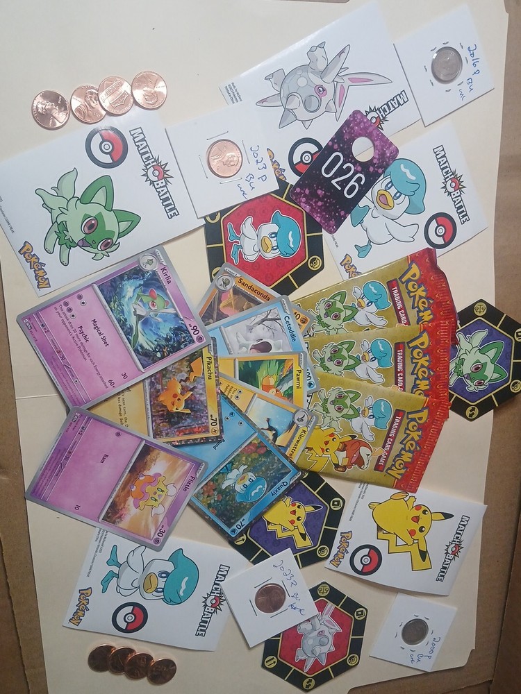 Collectible Junk Drawer Coin Lot 2000 Dime 2016 Dime 2023 Penny Pokémon Cards