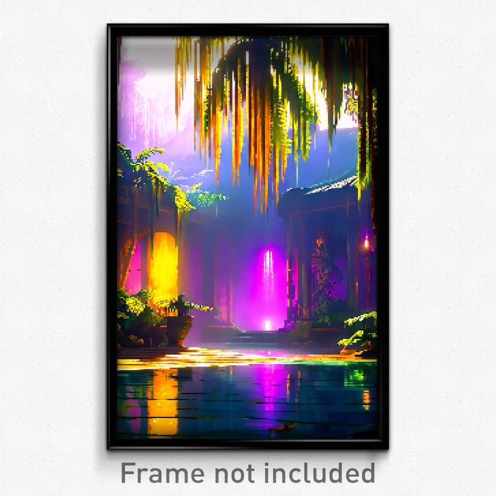 8 Bit Psychedelic Pixel Art Poster - Damp Exotic Trippy Video Game Print