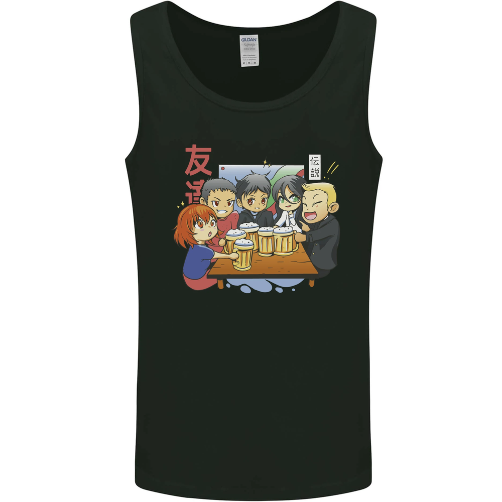 Chibi Anime Friends Drinking Beer Mens Vest Tank Top
