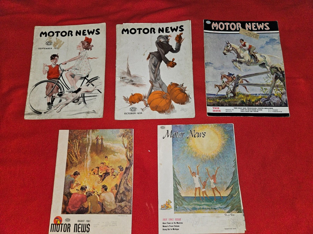Lot Of 5 Motor News Magazines 1936,39,61,62, AAA of Michigan Detroit Traveling