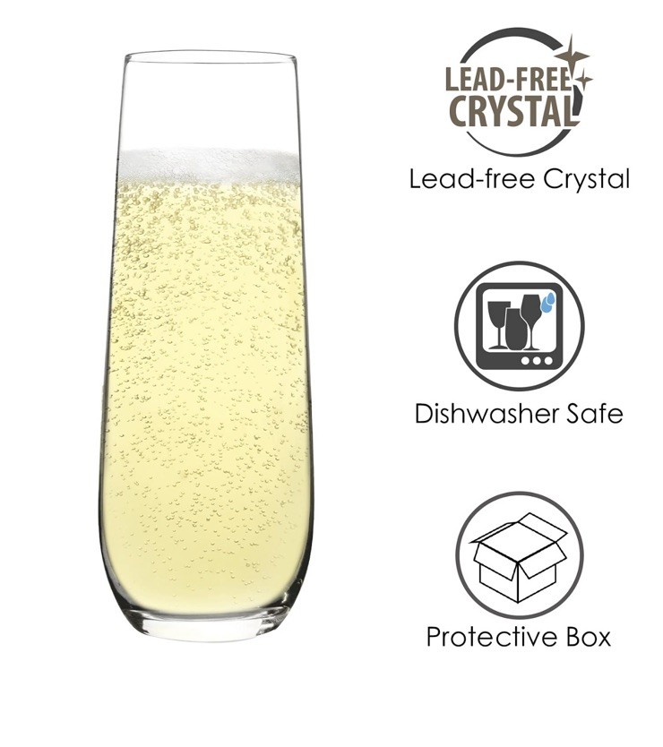 Champagne Glass Set of 4 Flutes Edge Modern & Elegant Gift 6oz Lead Crystal