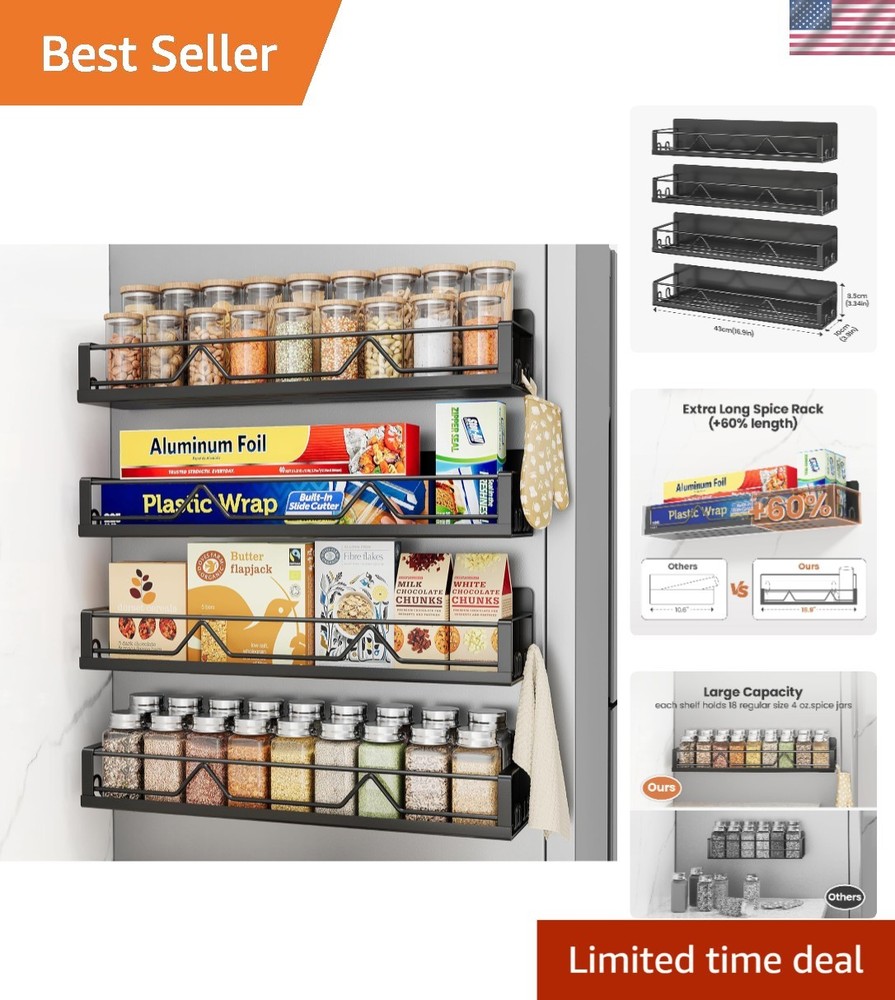 Magnetic Spice Rack 4 Pack - 16.9 Inch Wide, Rust & Dust Resistant Metal Shelves