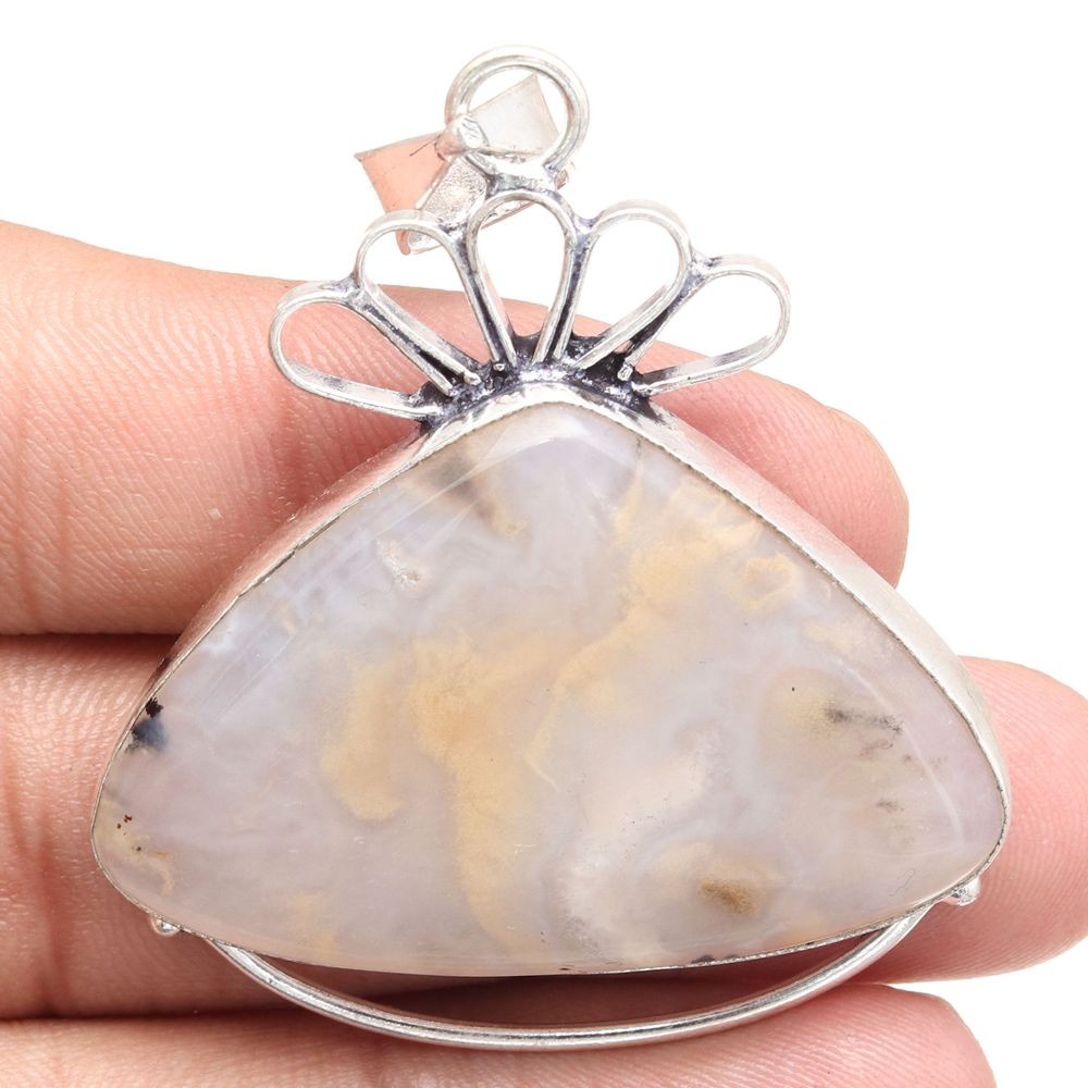 Montana Agate Gemstone Silver Pendant Jewelry Gift For Her 2.25 Inch