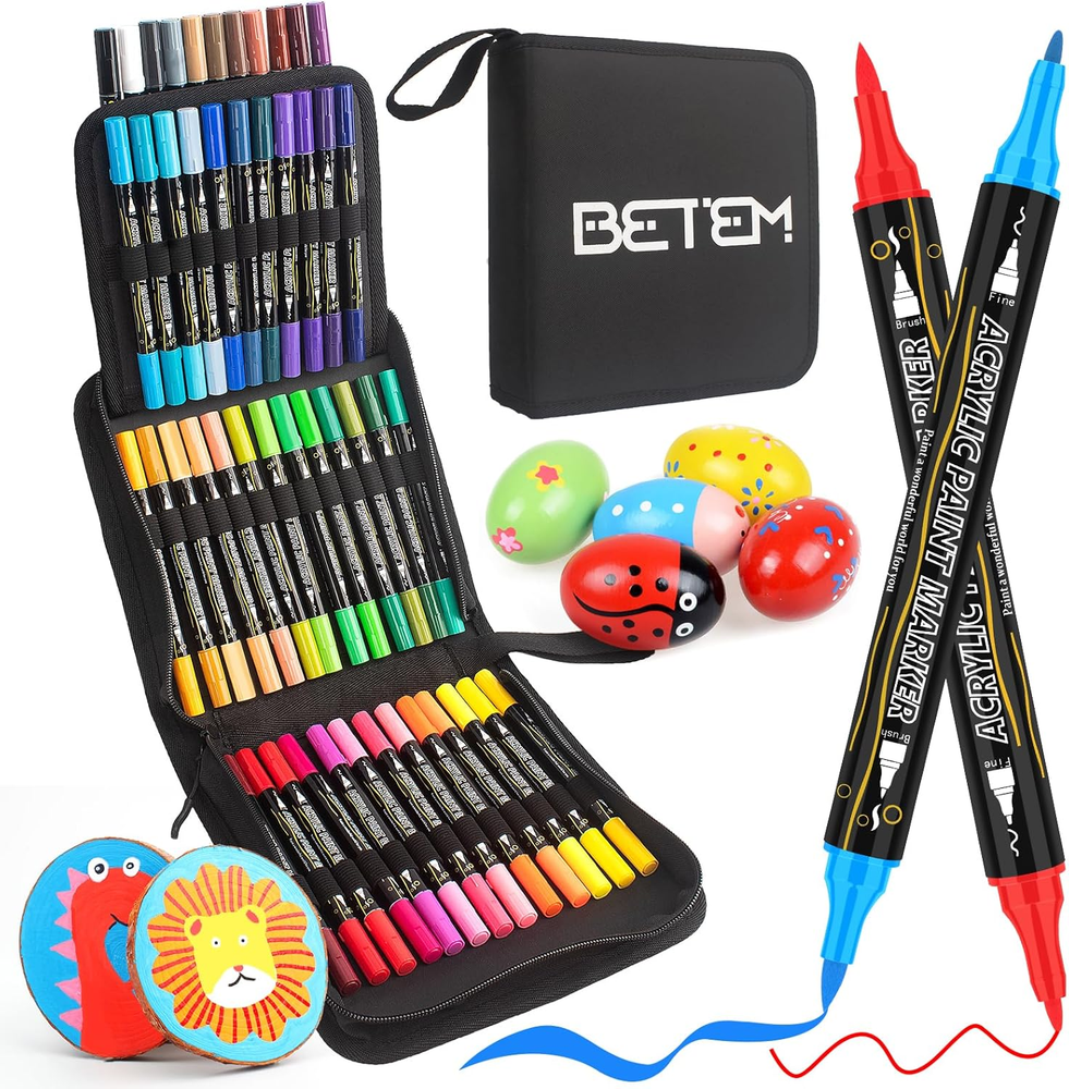 48 Colors Paint Markers Acrylic Paint Pens, Dual Tip with Brush Tip and Fine Tip