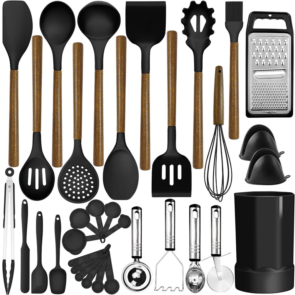 Kitchen Cooking Utensils Set-446°F Heat Resistant Silicone Kitchen Utensils f...