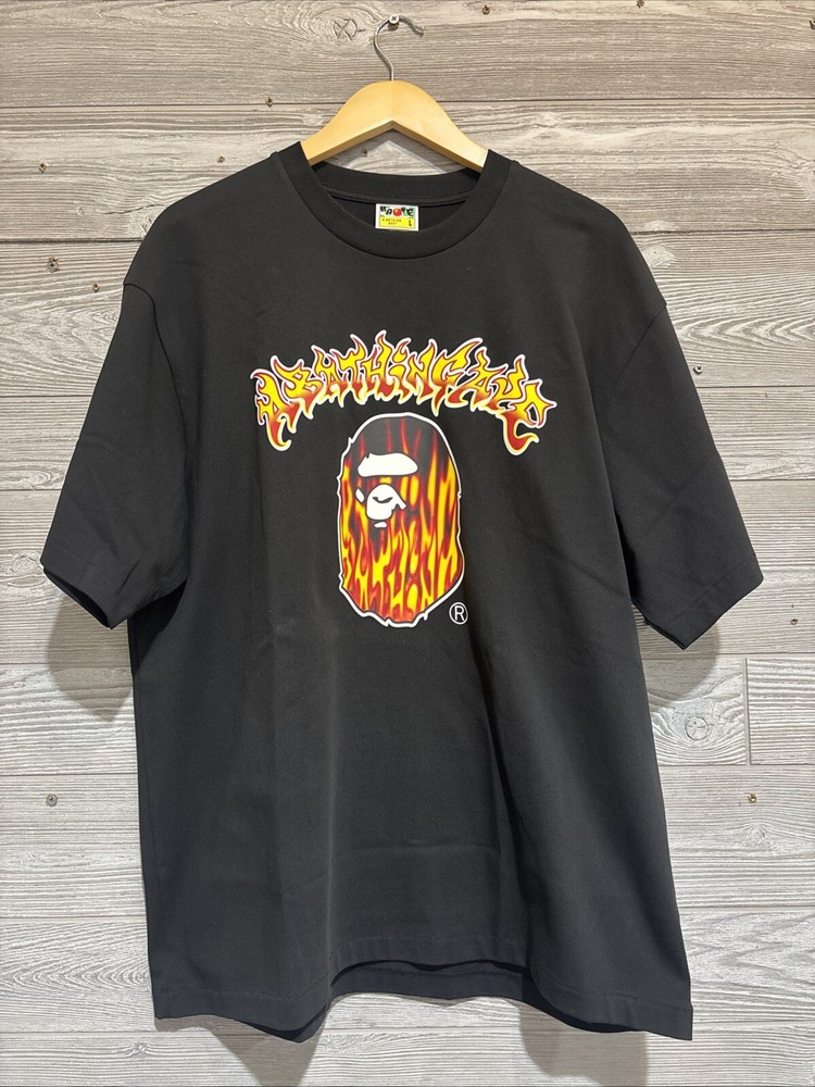 BAPE Mad Flame Ape Head Relaxed Fit Tee Black Size L Authentic