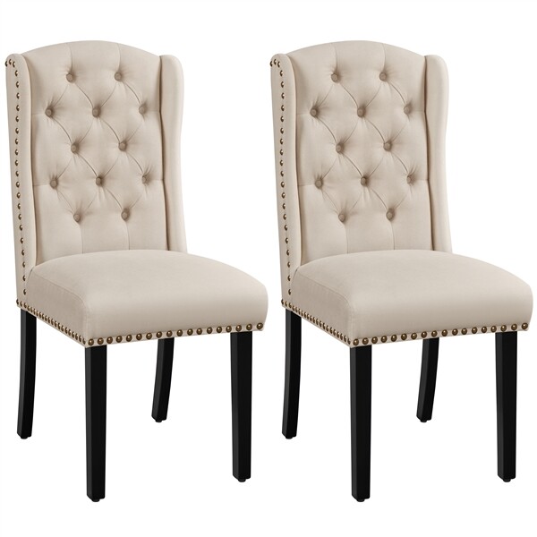 Beige Fabric Upholstered Dining Chairs Set of 2 for Kitchen or Home
