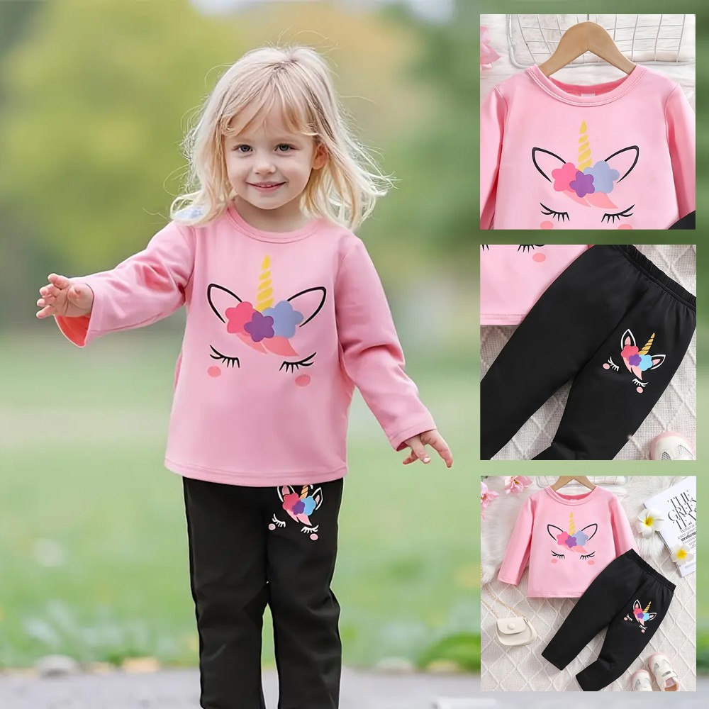 2Pcs Toddler Baby Girls Print Jumper Sweatshirt Tops +Pants Set Kids clothes set