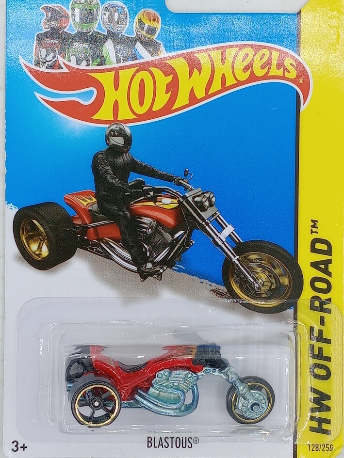 2014 Hot Wheels #128 HW Off-Road HW Moto BLASTOUS Red w/Black OH5 Spoke Gold Rim