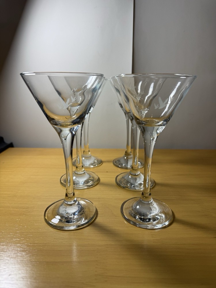 Grey Goose Small Martini Glasses Clear Crystal 6 5/8”Tall Etched Logo Set of 6