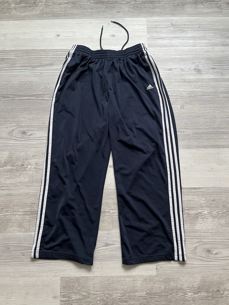 Adidas VTG Men's Blue & White Track Pants with Three Striped Logo Size XL