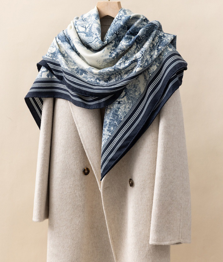 70% Cashmere 30% Silk Brown Cashew Print Double Face Shawl Wrap Scarf 51 Inches