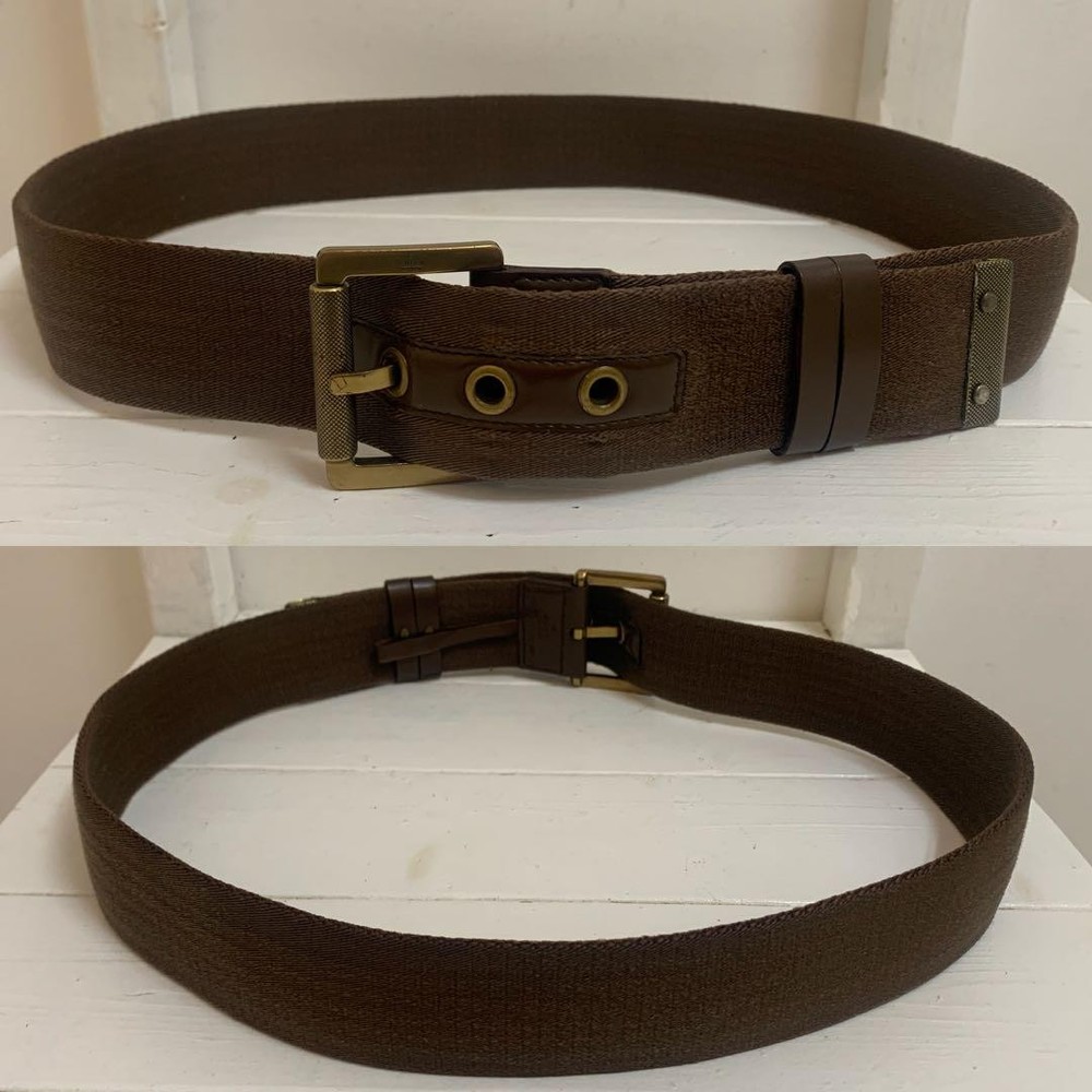 Authentic Gucci Nylon Belt with Buckle Hardware Khaki Brown Made in Italy Mens