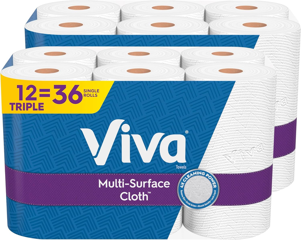 Multi-Surface Cloth Paper Towels 12 Triple Rolls 165 Sheets per Roll 2 Packs