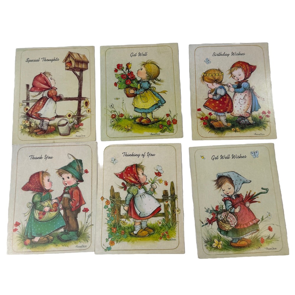 Vintage Little Helpers Assorted Greeting Cards (6) w/ Envelopes Bible Verses USA