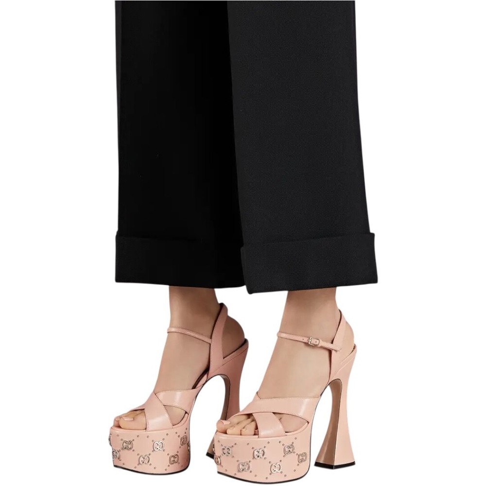 Gucci GG Studded Platform Leather Sandals Pink Women Size 42