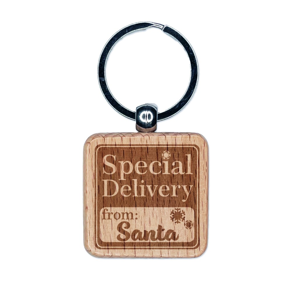 Special Delivery from Santa Christmas Engraved Wood Square Keychain Tag Charm
