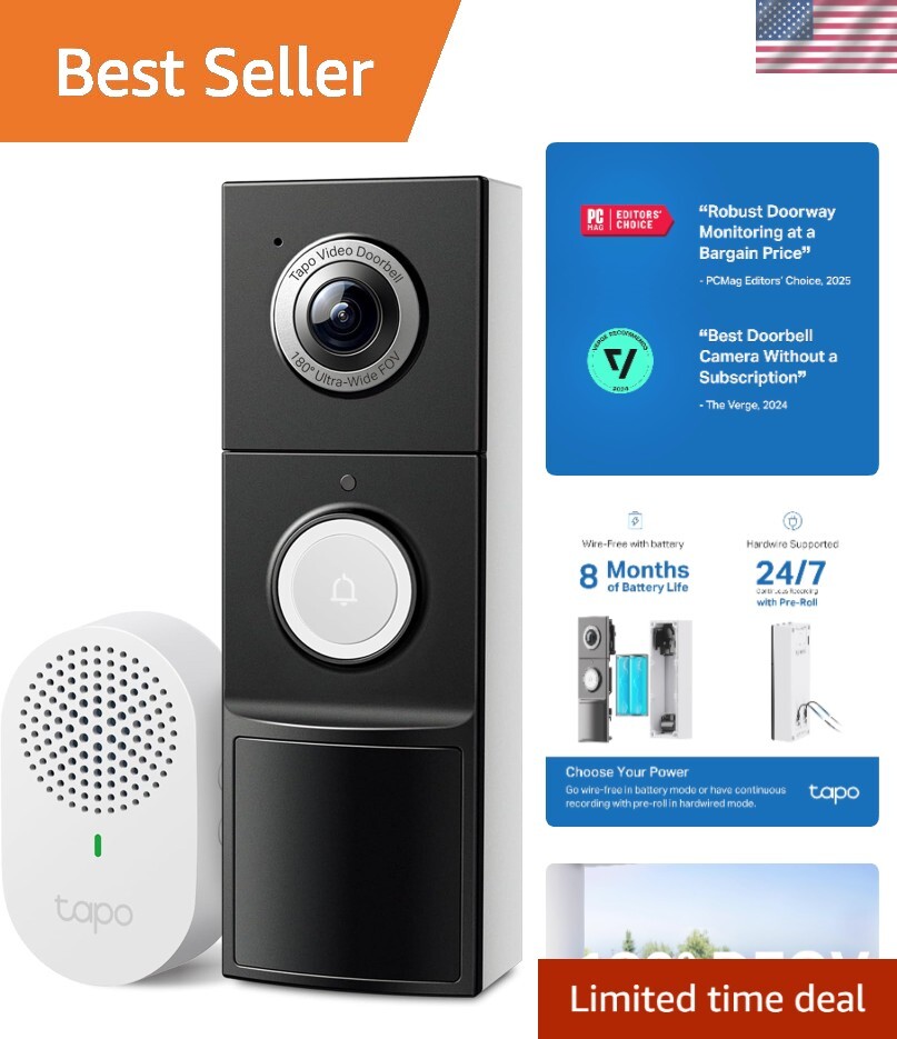 Smart Video Doorbell Camera with Chime, Battery or Wired, 2K QHD Color Night ...