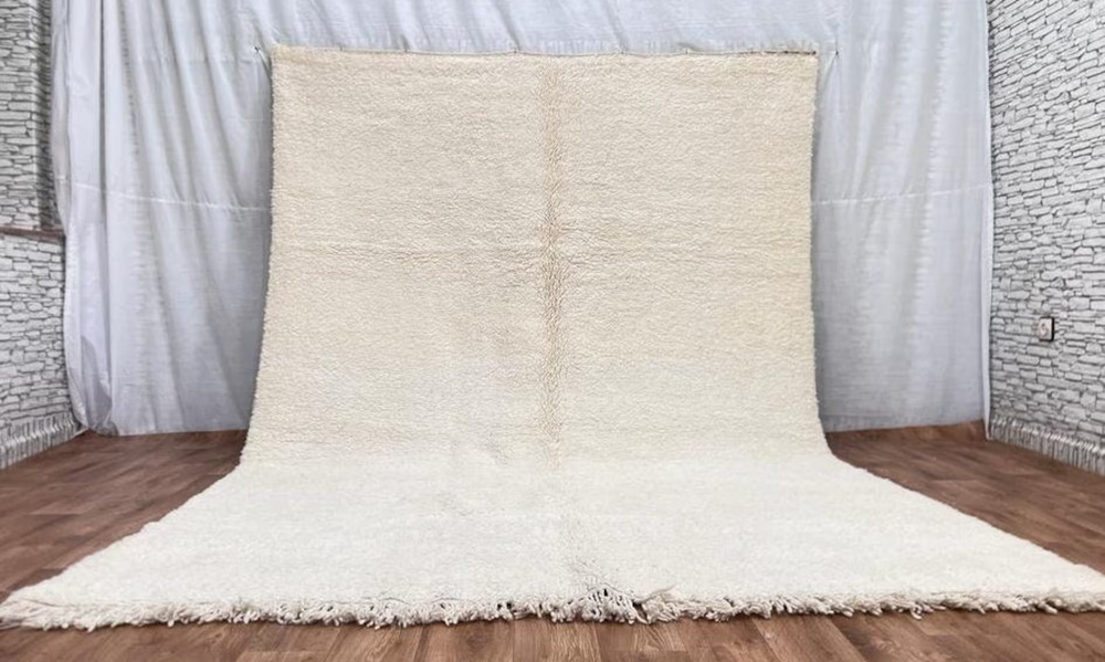 Handmade Color Cream Moroccan Berber Beni Ourain Wool Rug Design Carpet Area Rug