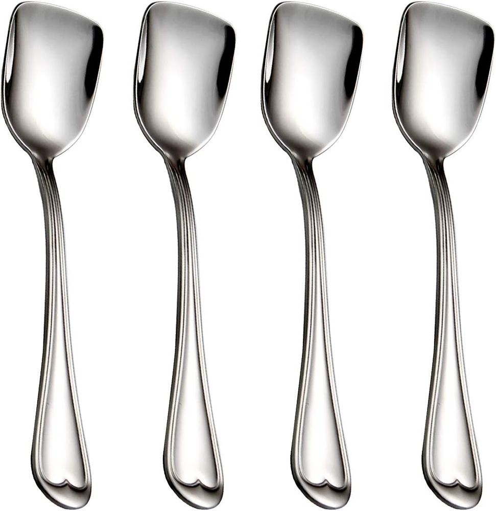 Dessert Spoons, Square Head Spoons, 18/10 Stainless Steel Spoon Set of 4,Ice Cre