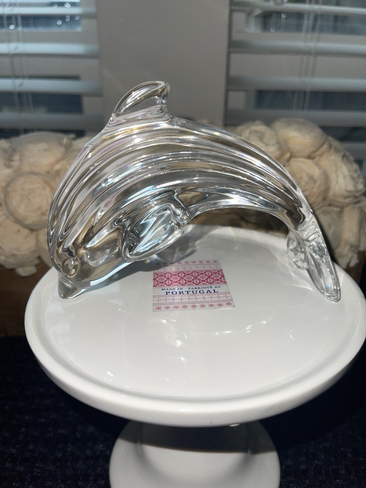 Waterford Crystal Clear Dolphin Leaping Art Glass Figurine - Marine EDS Collection