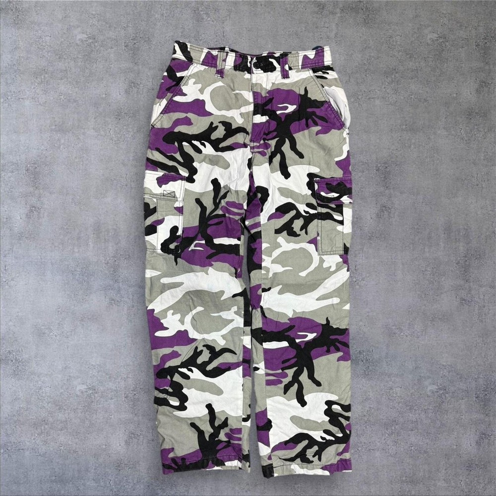 Y2K purple camo cargo pants fleece lined 32x32 essentials Ravens