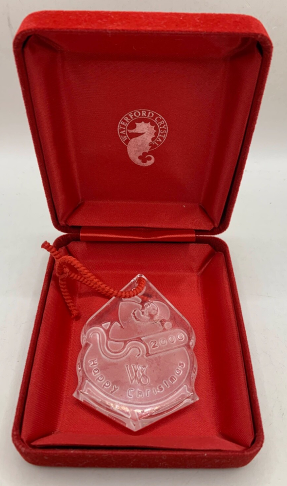 Waterford Crystal Santa in Sleigh 3 Inch Happy Christmas Ornament Gift Boxed