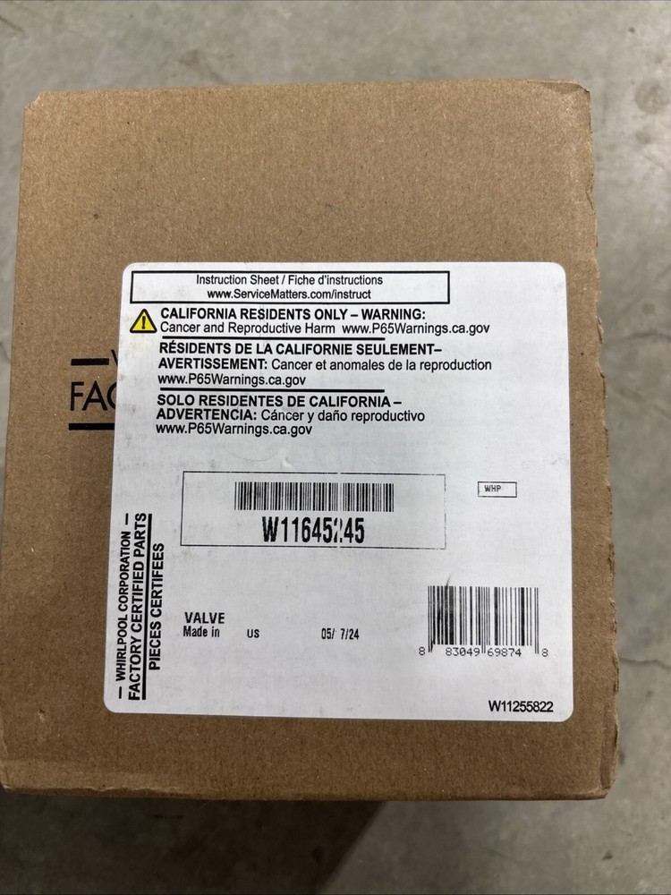 Whirlpool OEM Water Inlet Valve W11645245 New in Unopened Box