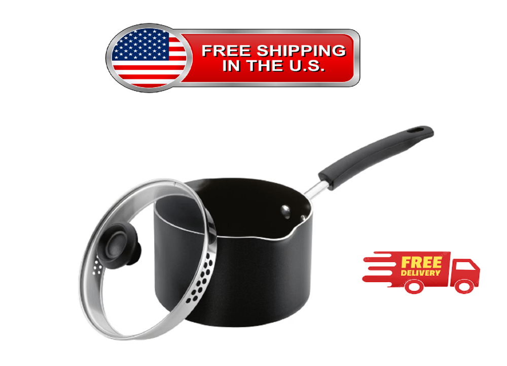Farberware Easy Clean 3 Quart Aluminum Nonstick Straining Sauce Pan w Lid, black