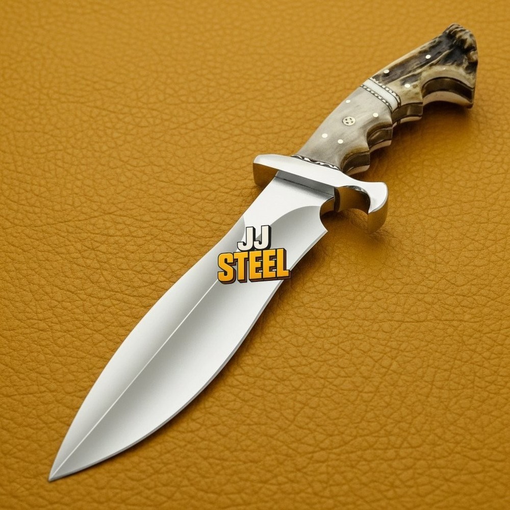 Custom Handmade Carbon Steel Survival Hunting Camping Combat Bowie Knife Stag