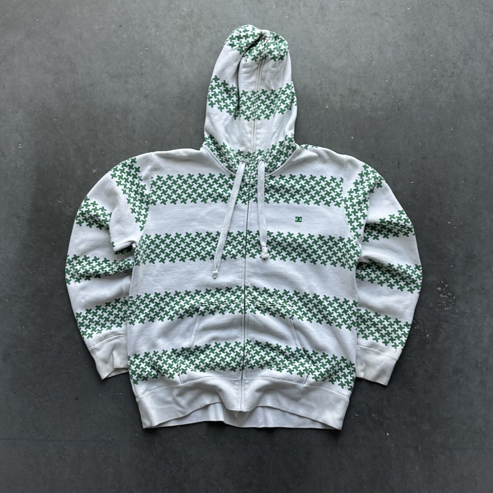 Vintage Y2K DC Shoes Hoodie Zip Up Embroidered All Over Print Grunge Skater