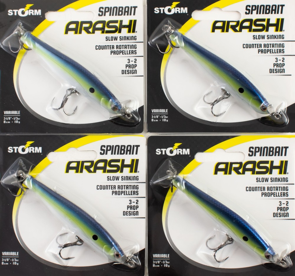 (LOT OF 4) STORM ARASHI SPINBAIT 1/3OZ ASB08612 HOT BLUE SHAD CR4352
