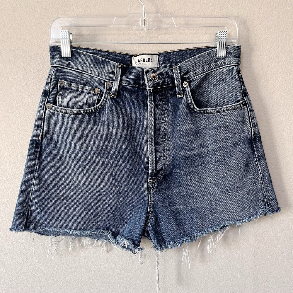Agolde 90's Pinch Waist DIY Cutoff Jean Shorts Blue Size 26 Button Fly Highrise