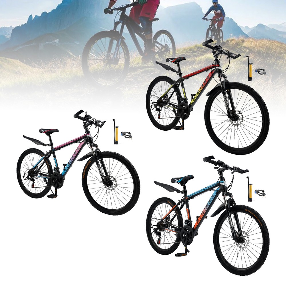 24 Inch 24-Speed Adult Mountain Bike with Fenders in Blue and Orange  