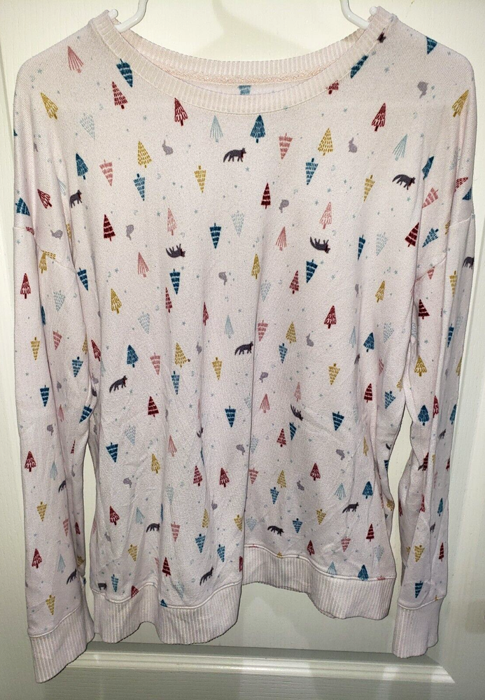 Women's Lauren Conrad Pajama Sleepwear Top Size Large Christmas Trees White