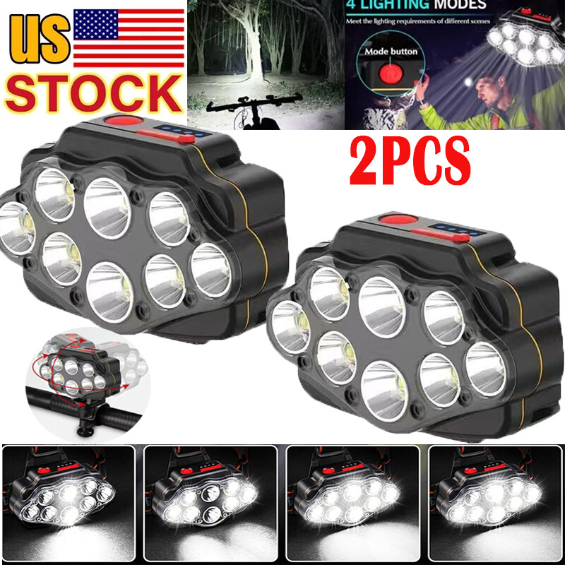 2PCS Super Bright 8 LED Bike Light USB Rechargeable Bicycle Front Headlight USA