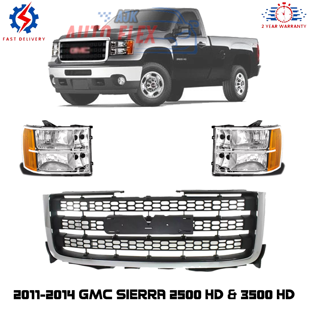 Front Grille & HeadLights Assembly For 2011-2014 GMC Sierra 2500 HD & 3500 HD