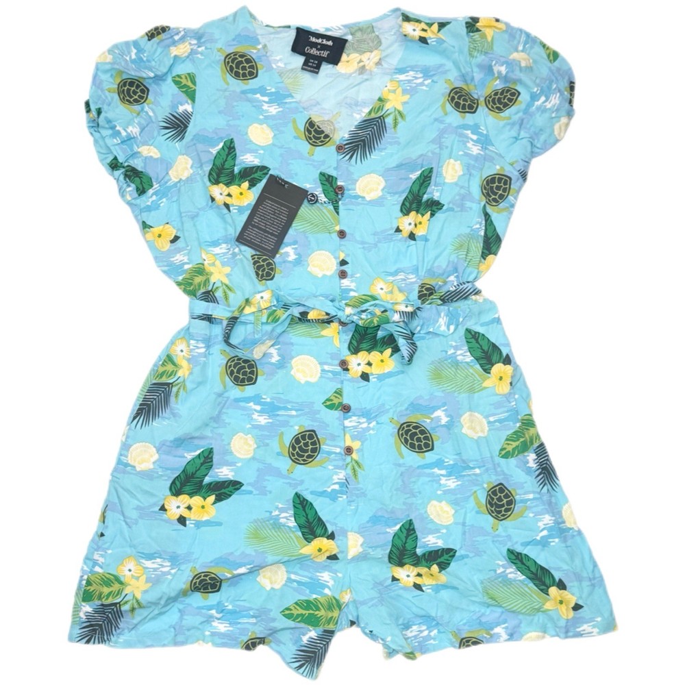 Modcloth X Collectif Womens Blue Tropical Turtles Romper 14 Resort Coconut Girl