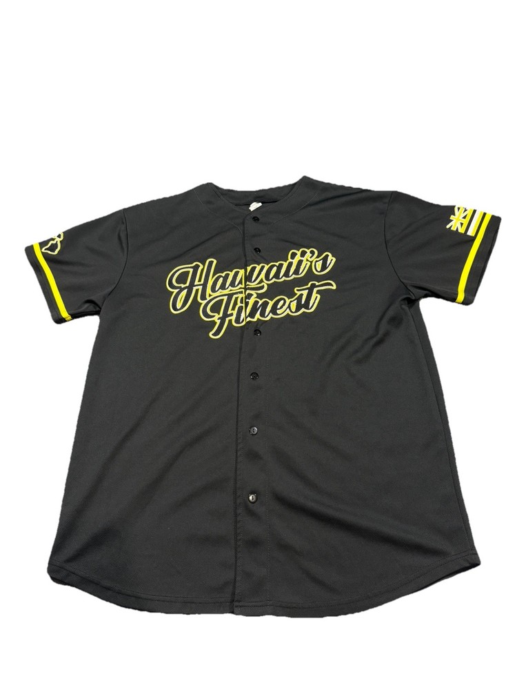 Hawaii's HI Finest Baseball Jersey Shirt Mens Size L Hawaiian Black and Yellow
