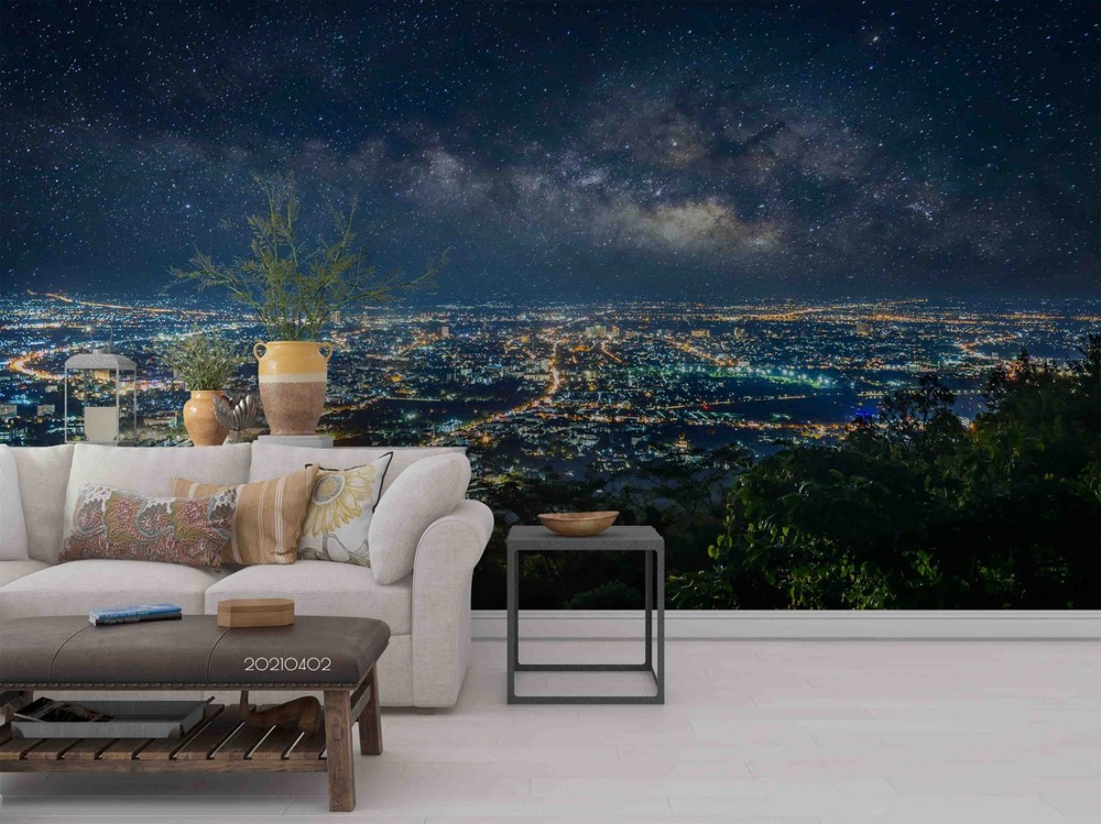 3D Starry Sky City Nightscape Wall Murals Wallpaper Murals Wall Sticker