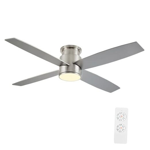 44-Inch Flush Mount Reversible DC Ceiling Fan with Light Kit and Remote Control, 4 Blades  